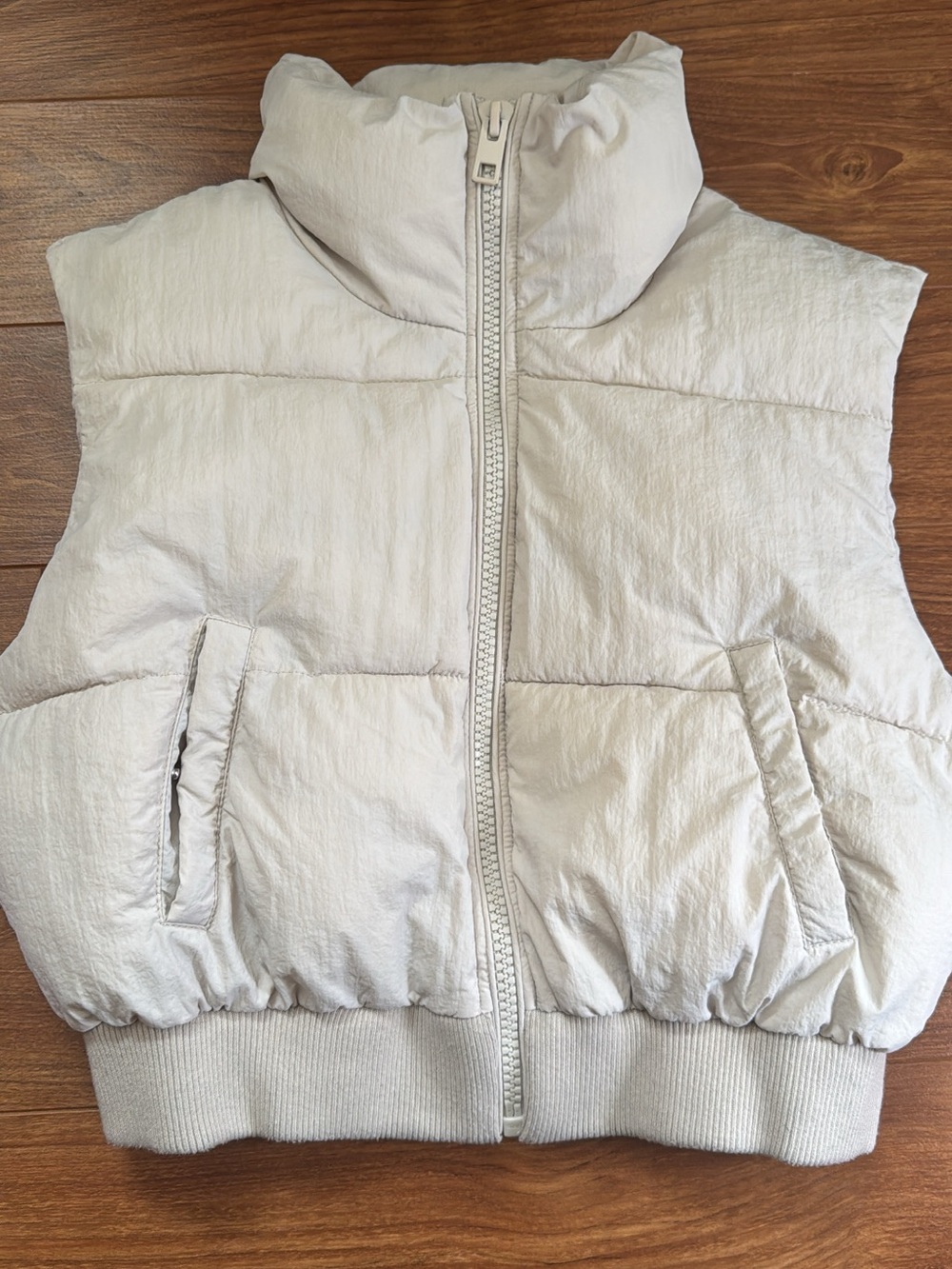 Garage Cream Puffer Vest with High Collar